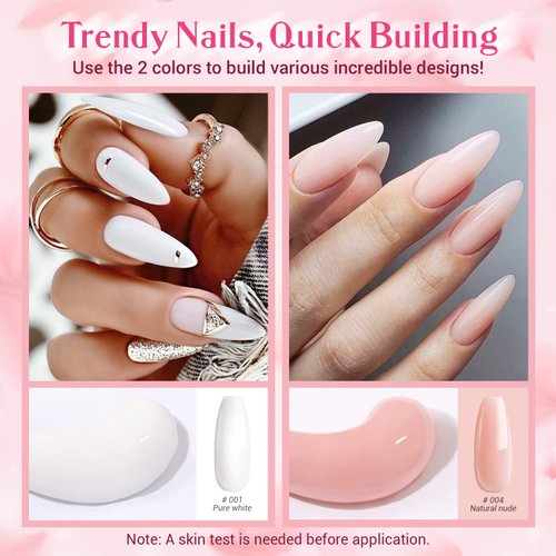 Modelones Poly Nail Gel Kit Builder Extension Gel Nude White French Nail Colors with Nail Lamp Slip Solution Rhinestone Nail Manicure Complete Kit DIY Nail Art Design Beginner Kit Gift