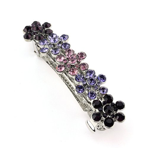 Women's Rhinestone Flower Hair Barrette Clip Hair Pin Antique Silver IMB2093, Purple