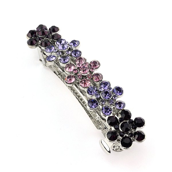 Women's Rhinestone Flower Hair Barrette Clip Hair Pin Antique Silver IMB2093, Purple