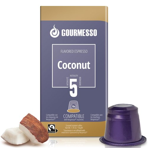 Gourmesso 100ct Coconut Flavored Nespresso Pods I Compatible with Nespresso Original Capsule Machines | Espresso Flavor Coconut | Fairtrade Coffee Capsules