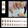 Square Press on Nails Medium Fake Nails Gold Glitter Full Cover False Nails with Black Line Star Design Glue on Nails Glossy Artificial Nails Daily Wear for Women Girls Nail Decoration 24 PCS