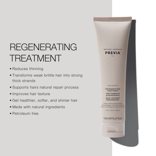 PREVIA Reconstruct Regenerating Hair Treatment for Damaged Hair Deep Conditioner with White Truffle Anti-Aging Sulfate-Free Vegan Hair Mask for Dry Brittle Hair Moisturizing 5.07 oz