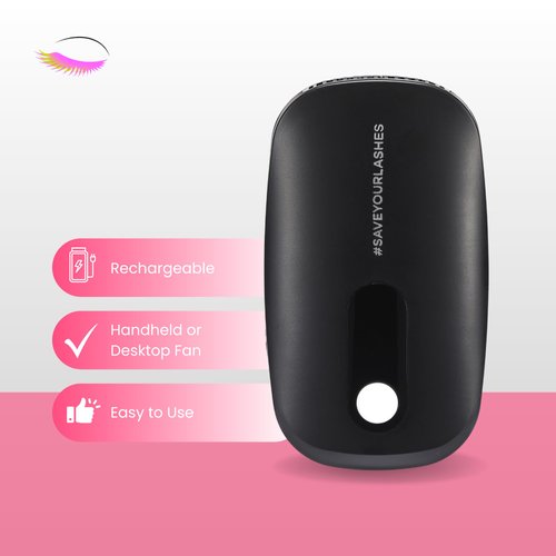 Lasting Lashes Mini Portable Lash Fan | USB Rechargeable Small Handheld Fan | Bladeless Airconditioning Blower | Lash Fan Dryer for Eyelash Extensions | Speed Adjustable Makeup Fan