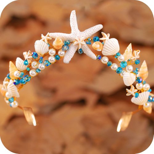CAKURE Starfish Headband Gold Bride Wedding Headpiece Boho Seashell Headwear Pearl Bridal Headband Beach Wedding Hair Accessories for Women and Girls