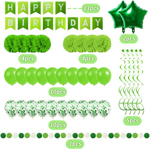 Recosis Green Birthday Decorations, Party Decorations Happy Birthday Decorations with Banner for Women Boys Girls Dinosaur Safari Party Decorations Wild One Birthday Party Supplies
