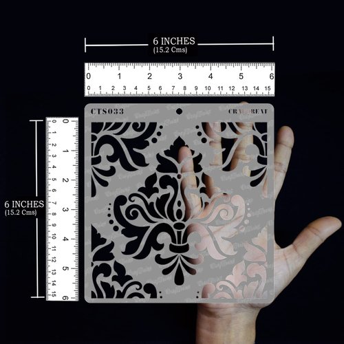 CrafTreat Damask Mandala Stencils for Painting on Wood, Canvas, Paper, Fabric, Floor, Wall and Tile - Bold Damask - 6x6 Inches - Reusable DIY Art and Craft Stencils - Damask Stencil