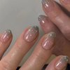 ANDGING Oval Press on Nails Short Ombre Silver Fake Nails with Gradient Glitter Design False Nails with Glue Acrylic Glue on Nails for Women Girls Gel Stick on Nails for Wedding Birthday 24Pcs DL1188