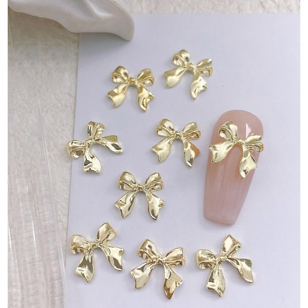 30Pcs Gold Bow Nail Charms Cute 3D Bow Alloy Nail Art Charms Kawaii Long Ribbon Bowknot Nail Designs Accessories Y2K Gold Big Bow Nail Decoration Supplies for Women Girls Nail Art