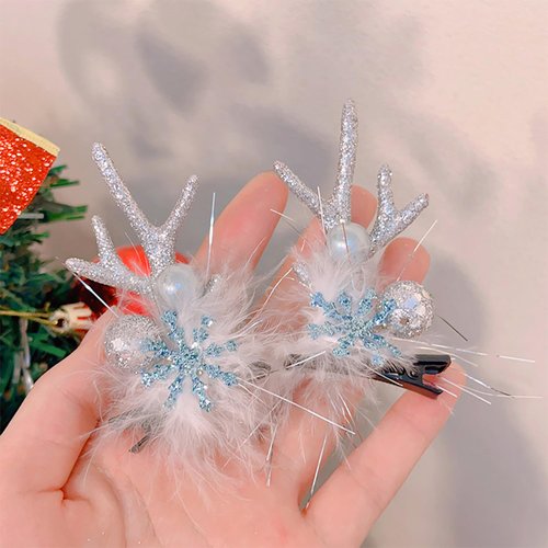Deer Antler Hair Clips Christmas Hair Accessories Reindeer Antlers Snowflake Design Glitter Hair Barrettes Cute Small Hair Clip Winter Xmas Hair Decorations for Women Holiday Party Favors, 1 Pairs