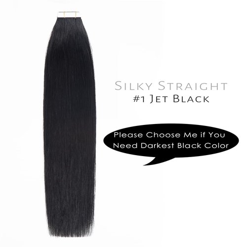 Lacer Hair Semi-permanent Real Remy Human Tape on Hair Extensions 50g 20pcs Tape Attached Skin Weft Invisible Seamless Reusable Jet Black Color #1 22 Inch