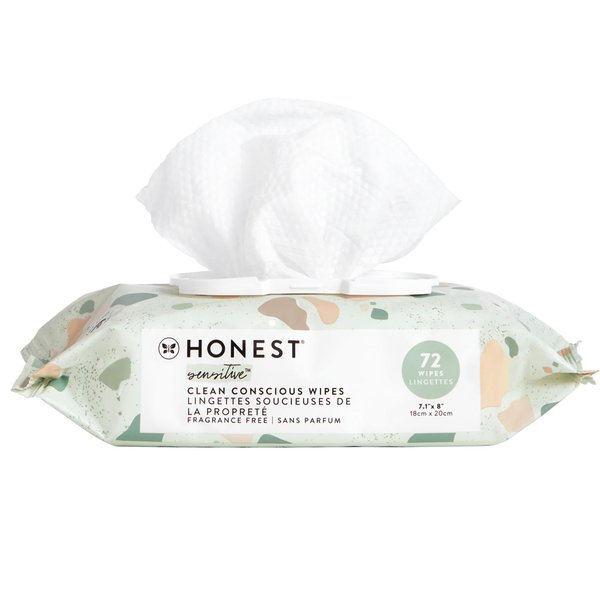 The Honest Company Clean Conscious Unscented Wipes | Over 99% Water, Compostable, Plant-Based, Baby Wipes | Hypoallergenic for Sensitive Skin, EWG Verified | Geo Mood, 72 Count