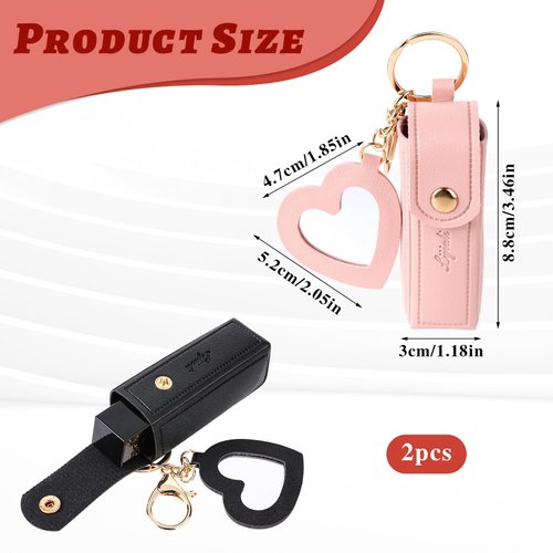 2 PCS Lipstick Holder Keychain Chapstick Holder Lip Balm Holder Keyring Soft Leather Portable Lipstick Holder Lipstick Pouch with Metal Key Ring for Travel Carry Lipstick(Black and Pink)
