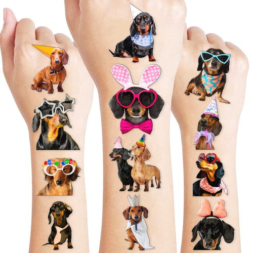 108 PCS Dachshund Dog Birthday Party Decorations Supplies Favors Funny Dachshund Decor Stickers Temporary Tattoos For Girls Boys Gift School Prizes Rewards
