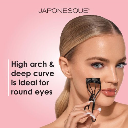 JAPONESQUE Extreme Lash Curler - Scissor Comfort Handle, Deep Curl, Keeps Lashes Curled for 8 Hours, High Arch Design, for Natural or False Lashes, Includes 1 Refill Pad (Gunmetal)