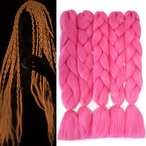 ItsUHair Christmas Hot Pink Braiding Hair Jumbo Box Braids Hair Extensions Glow in the Dark Hair Knotless Jumbo Braiding Hair Luminous Jumbo Braiding Hair Glow in the Dark Hair Extensions