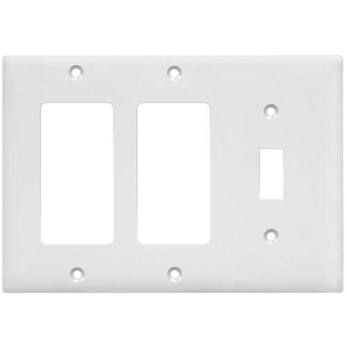 ENERLITES Combination Single Toggle/Double Decorator Rocker Outlet Wall Plate, Standard Size 3-Gang Light Switch Cover (4.5" x 6.38"), Polycarbonate Thermoplastic, UL Listed, 881132-W, White