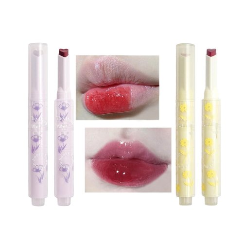 KWOLYKIM 2 Colors Jelly Lipsticks, Glass Water Hydrating Heart Shaped Lipsticks Moisturizing Tinted Lip Balm Long Lasting Lip Pen Beauty Makeup Plumping Gloss Lip Glaze for Women Girls