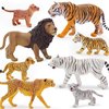 8 Pcs 2-5" Wild Life Animals Figure Playset, Realistic and Highly Detailed Tigers, Lions, Leopards Figurine with Cubs, Durable for Education and Fun Play, Perfect for Kids, Wild Animal Cake Toppers