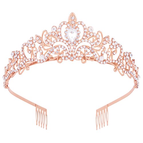 Vofler Crowns for Women, Rose Gold Tiara Crystal Rhinestone Hair Accessories for Princess Queen Ladies Little Girls Adult Bridal Bride Birthday Wedding Pageant Prom Halloween Costume Party with Combs