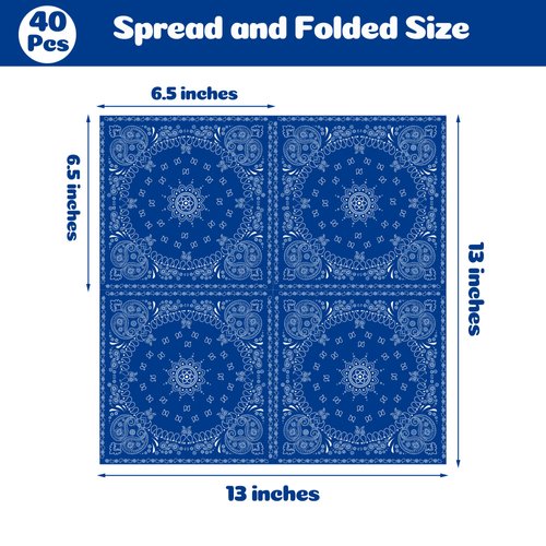 40Pcs Blue Bandana Paper Napkins Blue Bandana Party Napkins Happy Western Party Paper for Blue Bandana Theme Birthday Party Disposable Paper Napkins Bandana Party Decorations