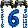 Navy Blue Video Game Party Supplies Boys 6th Birthday Party Decorations- 2 Packs Game On Balloons with Dark Blue Number 6 Balloon
