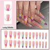 BAOYAALIN Stiletto Press on Nails Long Almond Fake Nails with Colorful Flower Design Acrylic Glue on Nails for Women Girls Full Cover Artificial False Stick on Nail for Daily Wear Wedding 24Pcs