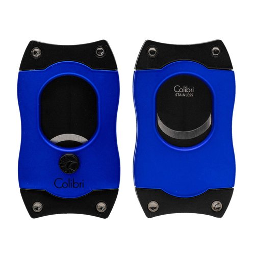 Colibri Premium S-Cut Cigar Cutter - Ergonomic Stainless Steel Spring-Loaded Straight Cut Blade, Ideal for up to 66+ Ring Gauge - Gift for Cigar Enthusiasts (Blue)
