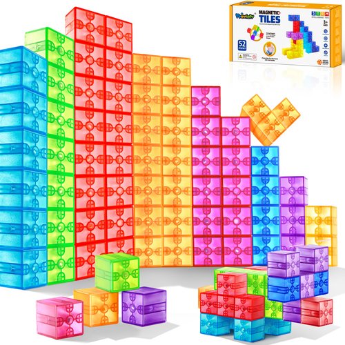 Feoxialy Magnetic Blocks - 52pcs Translucent Magnetic Cubes, Digit Building Blocks Magnet Toys for Kids, Rainbow STEM Creativity Toys 3+ Year Old Boys & Girls Toddlers Kids Christmas Birthday Gifts