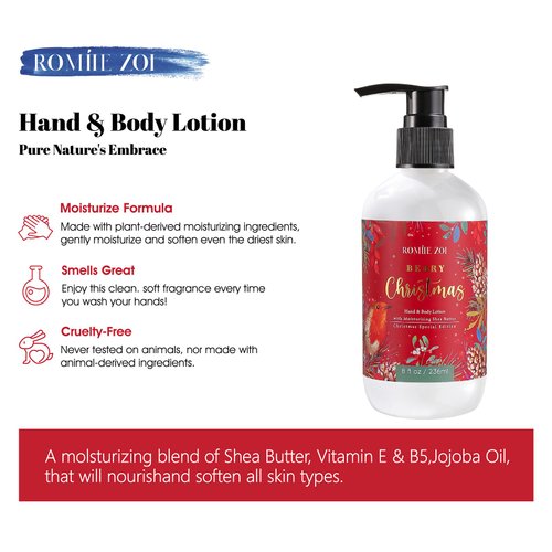 ROMIIE ZOI Christmas Hand & Body Lotion with Moisturizing Shea Butter - Berry Christmas- Infused with Holiday Floral Aroma - 236 ML / 8 FL OZ