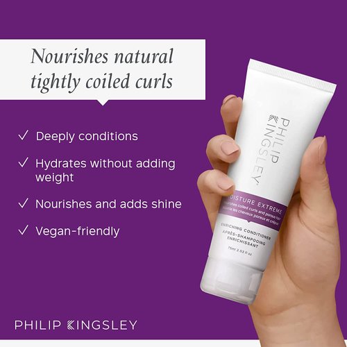 PHILIP KINGSLEY Moisture Extreme Enriching Conditioner for Curly Dry Damaged Hair with Almond Wheatgerm Babassu Avocado Oil Hydrates Detangles Adds Shine, 2.5 oz.