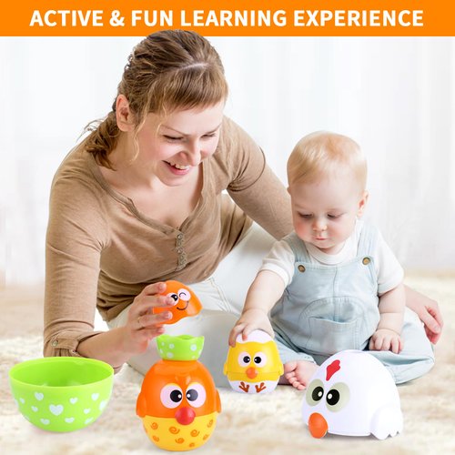 MOONTOY Toddler Chicken Nesting Stacking Eggs Toys, 8PCS Color Matching Game Shape Sorter STEM Fine Motor Skills Sensory Baby Bath Toys Montessori Educational Birthday Easter Gift 6 Months, 1 2 3 Year