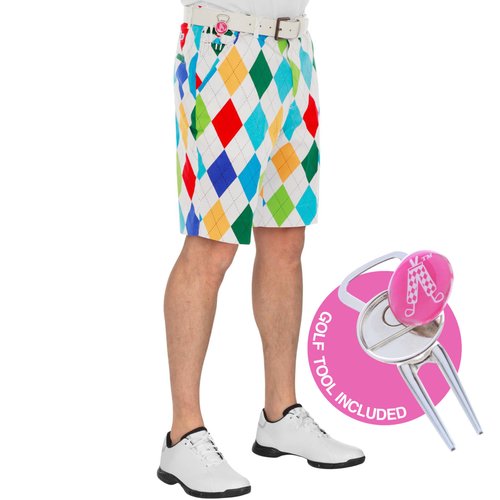 Royal & Awesome Men's Patterned Golf Shorts, King of Diamonds, 44x32