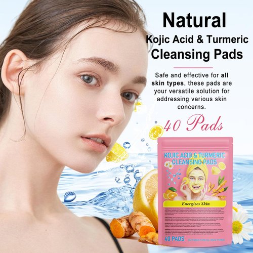 Generic Turmeric Koji Acid Cleansing Pads with Vitamin B5, Vitamin C, Kojic Acid and Turmeric Cleansing Pads, Helps Balance Skin Oil PACK OF 2