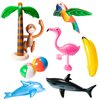 R HORSE 9Pcs Inflatable Palm Tree Flamingo Banana Beach Ball Parrot Monkey Shark Dolphin Beach Pool Toys for Tropical Hawaiian Luau Party Summer Pool Beach Party Outdoor Indoor Decorations