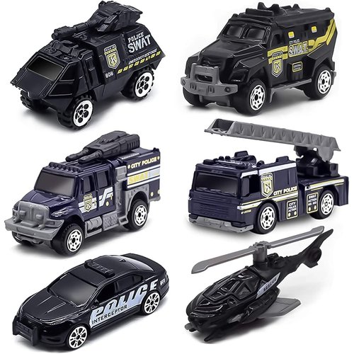 6 Pack Diecast Police Car Toy Set, Mini Alloy Models Police Car Toys for Boys 3-5 6 7, Armored Vehicle, Bulletproof Car, Rescue Truck, Military Helicopter, Armed Car Police Toys Kids Birthday Gift