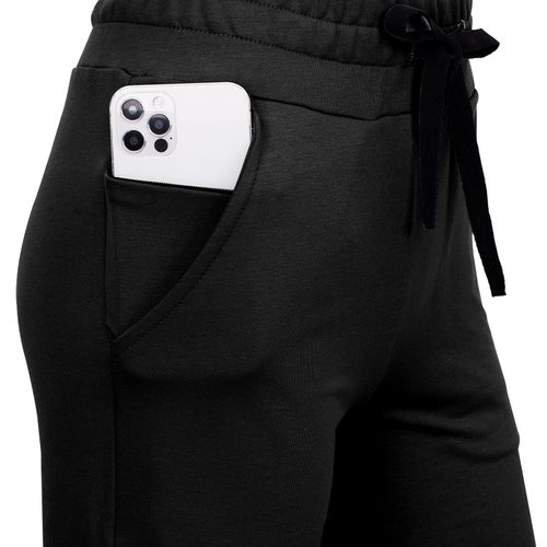 RESHE Women's Capri Yoga Pants Loose Soft Drawstring Workout Sweatpants Causal Lounge Pants with Pockets (Black, L)