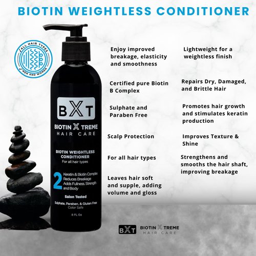 Biotin X Treme Natural Hair Growth Biotin and Keratin Conditioner for Thinning Hair - Strengthens, Smooths, and DHT Blocker - Color-Safe, Sulfate, Paraben, and Gluten-Free for Fine and Damaged Hair