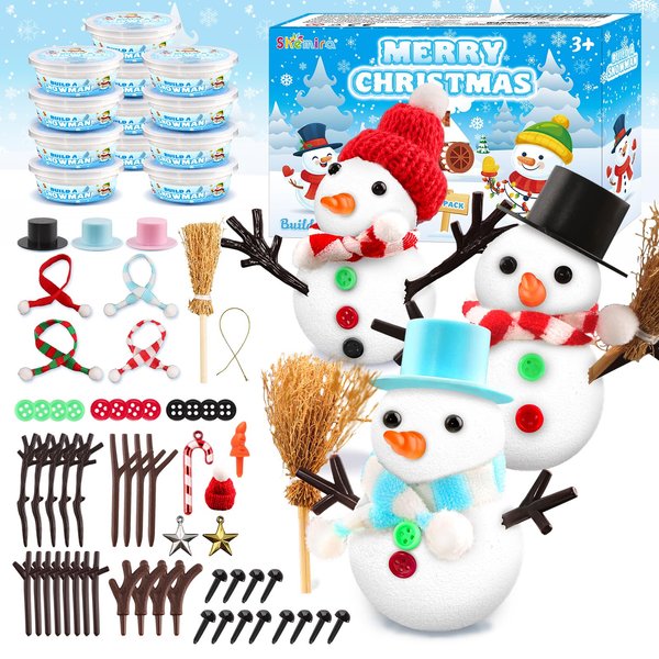 Shemira 12 Pack DIY Snowman Kit, Christmas Crafts for Kids, Modeling Air Dry Clay Craft Kits for Kids, DIY Christmas Ornaments Kits, Christmas Party Favors Stocking Stuffers for Kids, Christmas Gifts