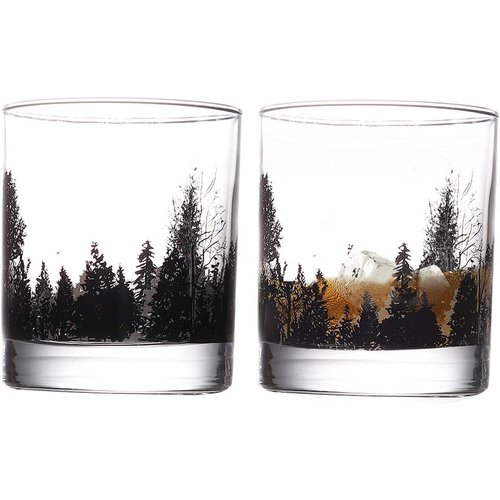 Bourbon Glasses TOOWELL Whiskey Glasses Set of 2, 11OZ Old Fashioned Glasses Forest Landscape Handmade Lead-Free Scotch Tumbler, Birthday Gifts Valentines Day Gift, Rocks Glass for Liquor and Cocktail