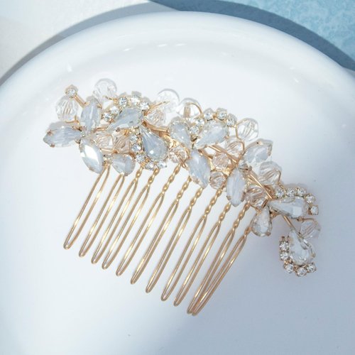 Crystal Wedding Hair Comb Silver Bridal Headpiece Bride Sparkly Rhinestone Hair Side Comb Bridesmaid Pearl Hairpieces Side Combs Hair Accessories for Women and Girls (Gold)