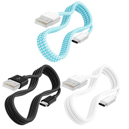 Adoreen USB Type A to C Cable 3 Ft-3 Pack Colorful Fast Charging Cable Cord,Beautiful Braided 30W Power Delivery USB 2.0 480Mbps Data for MacBook iPad iPhone 15 Samsung-White+Black+Blue