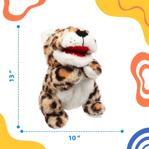 Cuteoy Plush Cheetah Hand Puppet Stuffed Animal Toy Open Movable Mouth Creative Role Play Storytelling Plushies Gifts for Kids Toddlers Birthday Christmas