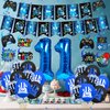Video Game 11th Birthday Party Decorations for Kids Blue and Black Cheers to Level 11 Banner Hanging Swirls Level Up 11 Balloons Kit for Boys Girls 11 Years Old Game Controller Birthday Supplies Decor