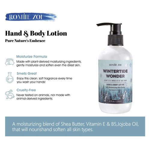 ROMIIE ZOI Christmas Hand & Body Lotion with Moisturizing Shea Butter - Wintertide Wonder- Infused with Winter Woods Aroma - 236 ML / 8 FL OZ