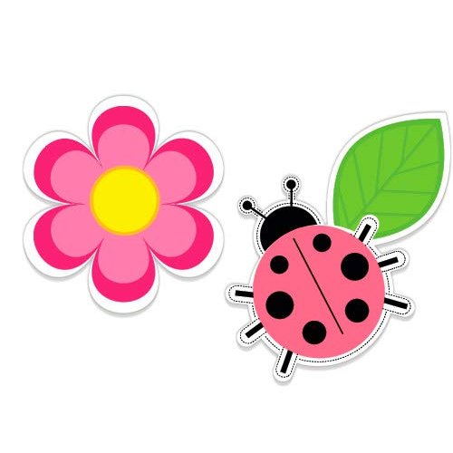 Cute Lady Bug and Flower - 5" Each Vinyl Stickers - for Car Laptop I-Pad - Waterproof Decal