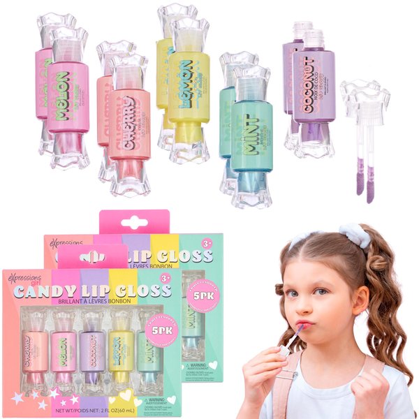 Expressions 10pc Candy Lip Gloss Set – Fruity Flavored Lip Gloss For Girls, 12mL Lip Gloss Tubes w/Precision Applicator, Safe and Non-Toxic Lip Gloss Gift Set For Girls