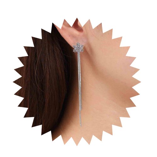 Sttiafay Vintage Crystal Snowflake Chain Earrings Cz Snowflake Stud Earrings Silver Long Chain Tassel Earrings Metal Snake Chain Drop Earrings Jewelry for Women