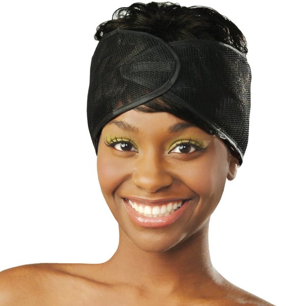 DONNA Mesh Wrap 1pc HEADBAND, Silk Wraps, Mesh Wrap for Women’s Hair, Face Wash, Makeup Hair Accessories Headbands– Hook and loop fastener BLACK Color, 1PC