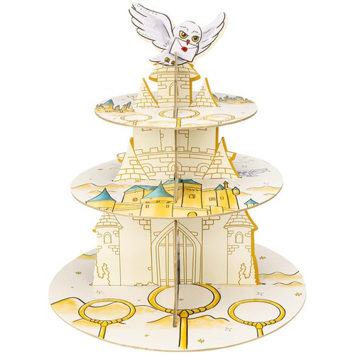 XEFINAL 3-Tier Magical Wizard Cupcake Stand Wizard Birthday Party Cake Stand Halloween School Party Wizard Birthday Party Supplies Gift for Magical Lover (Birthday Styles)