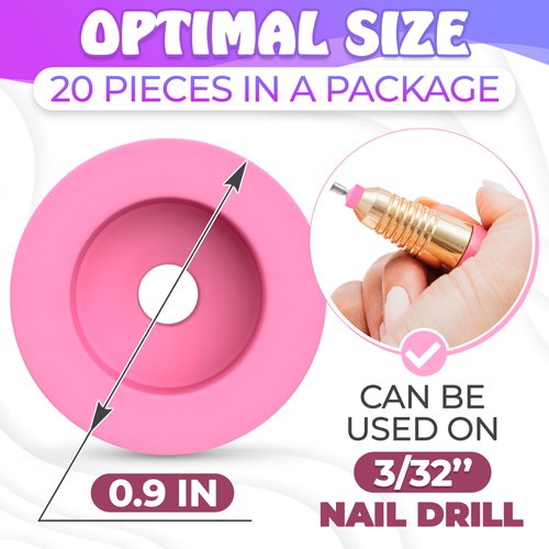 Pink Drill Nail Dust Collector - 20 pcs Professional Nail Drill Bits Pink Nail Tech Supplies Electric Nail Filer Plastic Cap - Nail Art Tools Drill Dust Collector Dust Stopper Nail Drill Bit Holder
